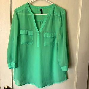 Maurices Size Large mint colored blouse 3/4 sleeves can be buttoned up